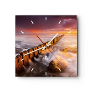 Wanduhr - Glasuhr - Eine malerische Landschaft am Meer bei Sonnenuntergang - 30x30cm - Die Sanftheit der Wellen - Moderne Wanddekoration für Wohnzimmer und Schlafzimmer ARTTOR