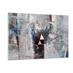 Glasbild - Bild auf glas - Geometrische Dreiecke vor dem Hintergrund einer abstrakten Komposition in Grautönen. - 120x80cm - Überschreibende Reihenfolge der Dreiecke - Moderne Wanddekoration für Wohnzimmer und Schlafzimmer ARTTOR