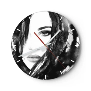 Wanduhr - Glasuhr - Porträt einer Frau in Schwarzweiß im Aquarellstil - 30x30cm - Porträt einer Dame in Schwarzweiß - Moderne Wanddekoration für Wohnzimmer, Küche und Schlafzimmer ARTTOR