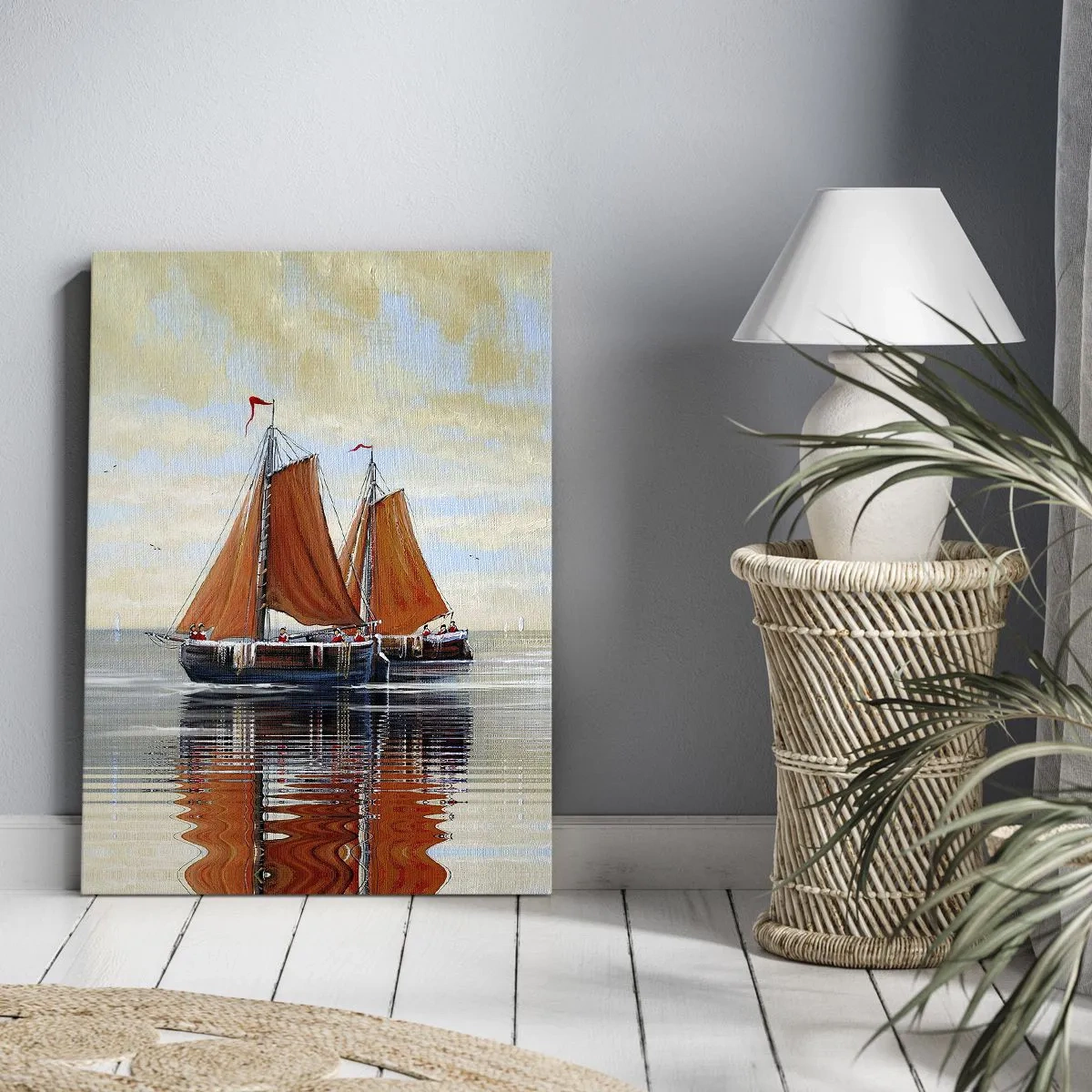Bild auf Leinwand - Leinwandbild - Zweimast-Segelboote in ruhigem Wasser - 70x100cm - Hey, Segel, Matrose ... - Moderne Wanddekoration für Wohnzimmer und Schlafzimmer ARTTOR