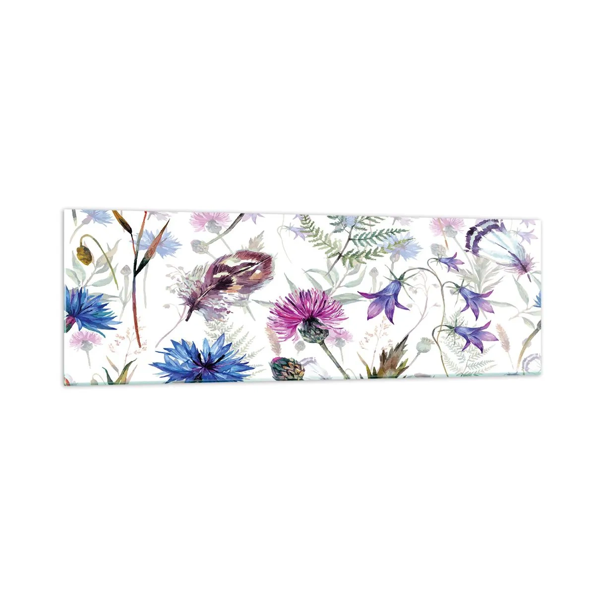 Glasbild - Bild auf glas - Aquarellblumen und Kräuter auf weißem Hintergrund im Herbarium-Stil - 160x50cm - Polnisches Herbarium - Moderne Wanddekoration für Wohnzimmer und Schlafzimmer ARTTOR