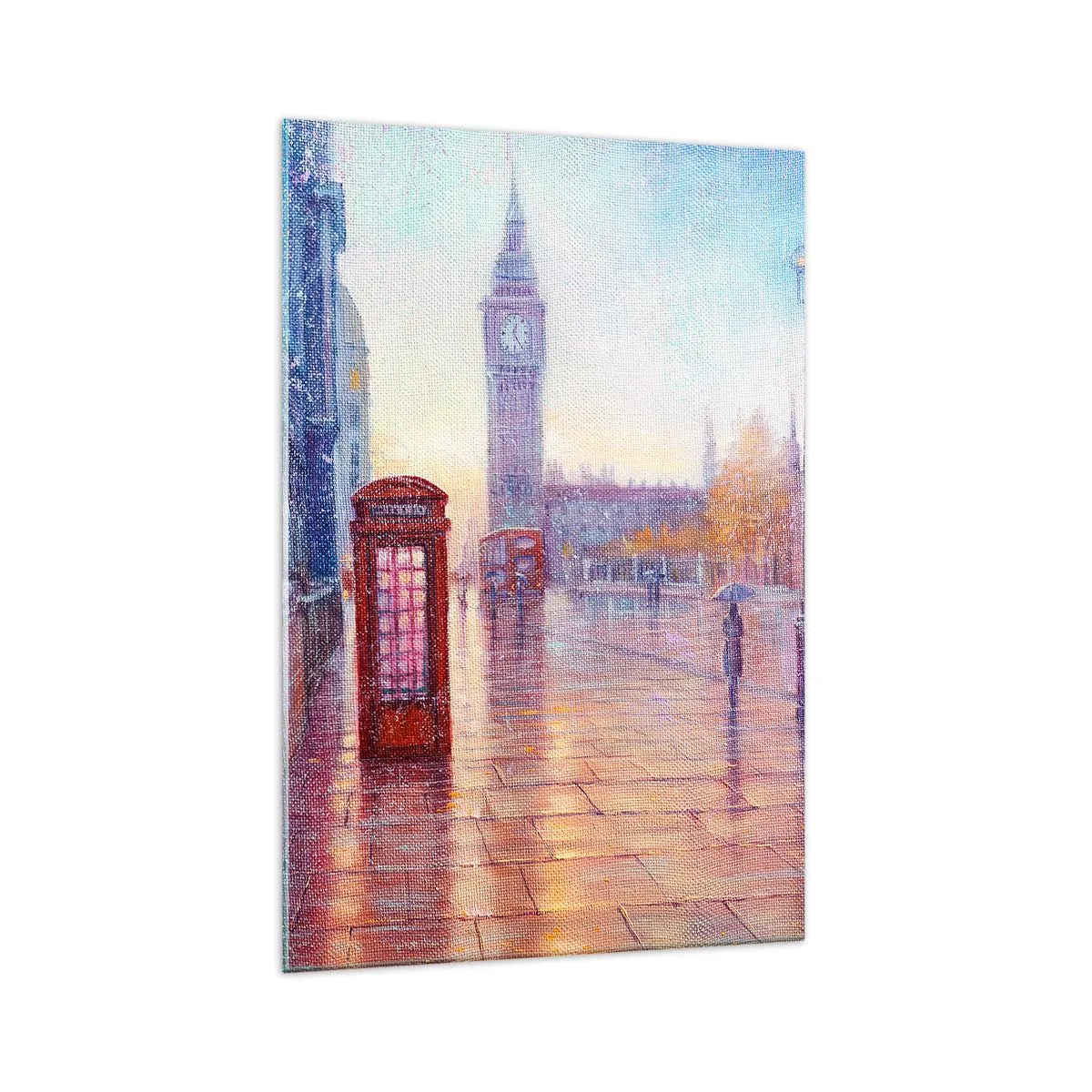 Glasbild - Bild auf glas - Londoner Straße mit Big Ben an einem regnerischen Tag - 70x100cm - Londoner Herbsttag - Moderne Wanddekoration für Wohnzimmer und Schlafzimmer ARTTOR