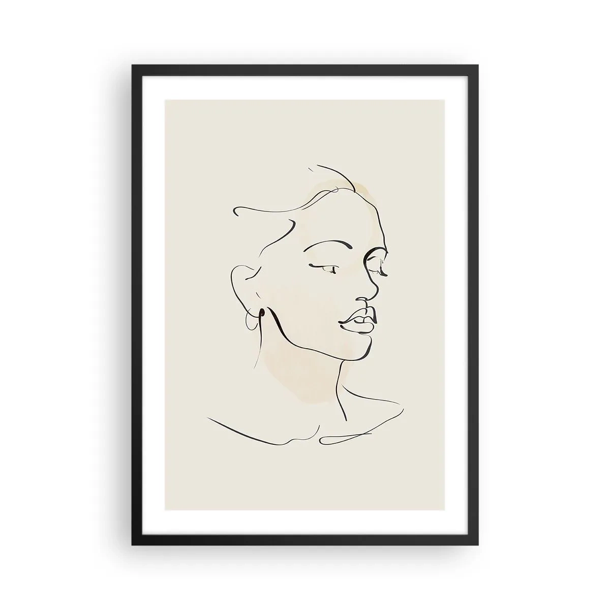 Poster in einem schwarzem Rahmen - Porträt einer Frau im minimalistischen Line-Art-Stil - 50x70cm - Eine bestimmte Linie - Moderne Wanddekoration für Wohnzimmer und Schlafzimmer ARTTOR