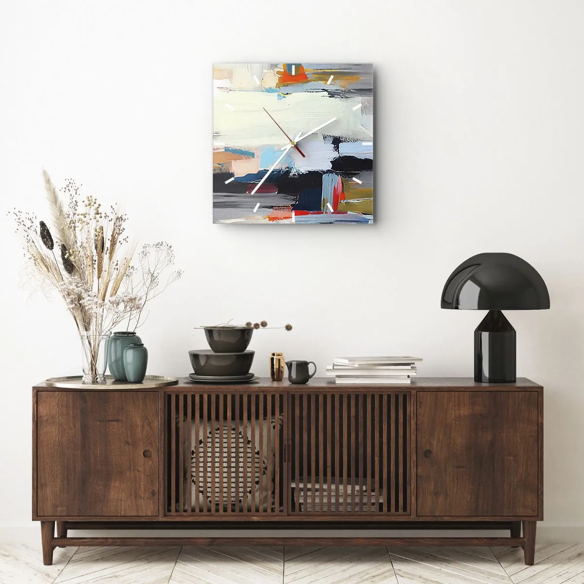 Wanduhr - Glasuhr - Farbenfrohe Abstraktion mit dynamischen Pinselstrichen - 30x30cm - Gibt es eine Methode? - Moderne Wanddekoration für Wohnzimmer und Schlafzimmer ARTTOR