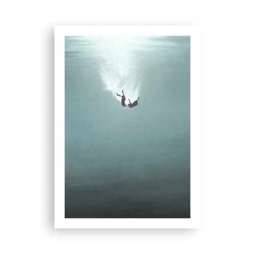 Poster - Silhouette eines Mannes, der in die Tiefe des Wassers fällt - 50x70cm - In den Armen des Ozeans - Moderne Wanddekoration für Wohnzimmer und Schlafzimmer ARTTOR