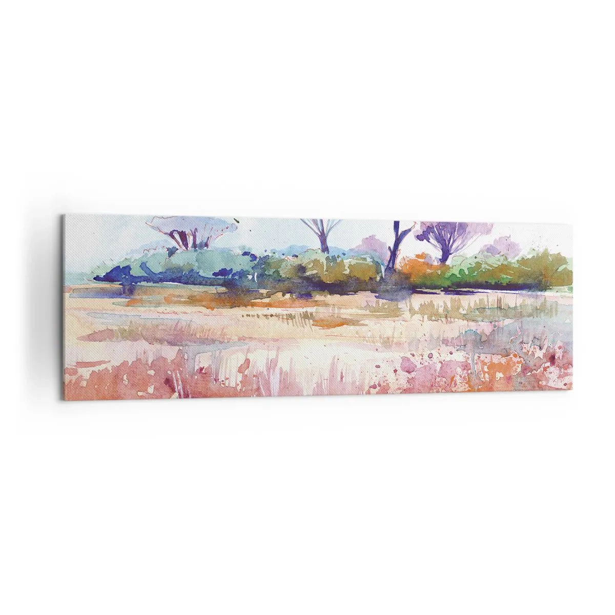 Bild auf Leinwand - Leinwandbild - Eine malerische Savannenlandschaft in Aquarellfarben - 160x50cm - Savannah-Farben - Moderne Wanddekoration für Wohnzimmer und Schlafzimmer ARTTOR