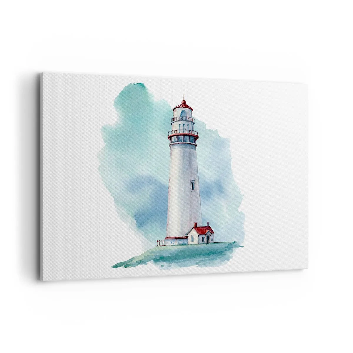 Bild auf Leinwand - Leinwandbild - Ein Leuchtturm vor einem aquarellblauen Hintergrund - 120x80cm - Sanfte Schwester vom Blau - Moderne Wanddekoration für Wohnzimmer und Schlafzimmer ARTTOR