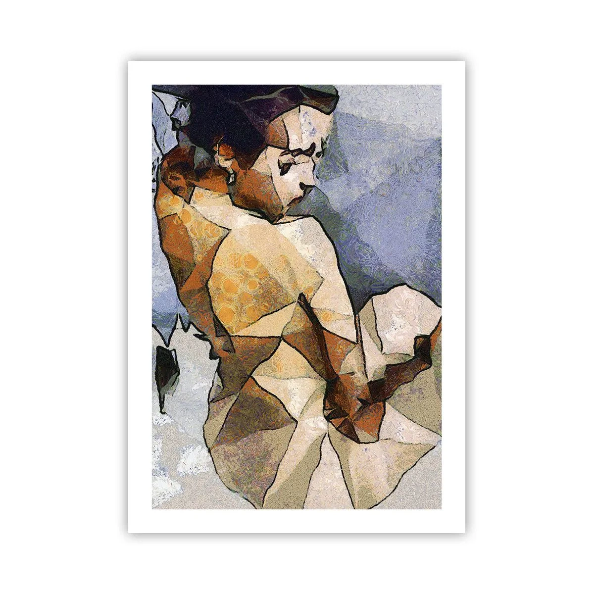 Poster - Feminine Silhouette im Mosaik-Stil mit geometrischen Formen - 50x70cm - Ganz im Sinne des Kubismus - Moderne Wanddekoration für Wohnzimmer und Schlafzimmer ARTTOR