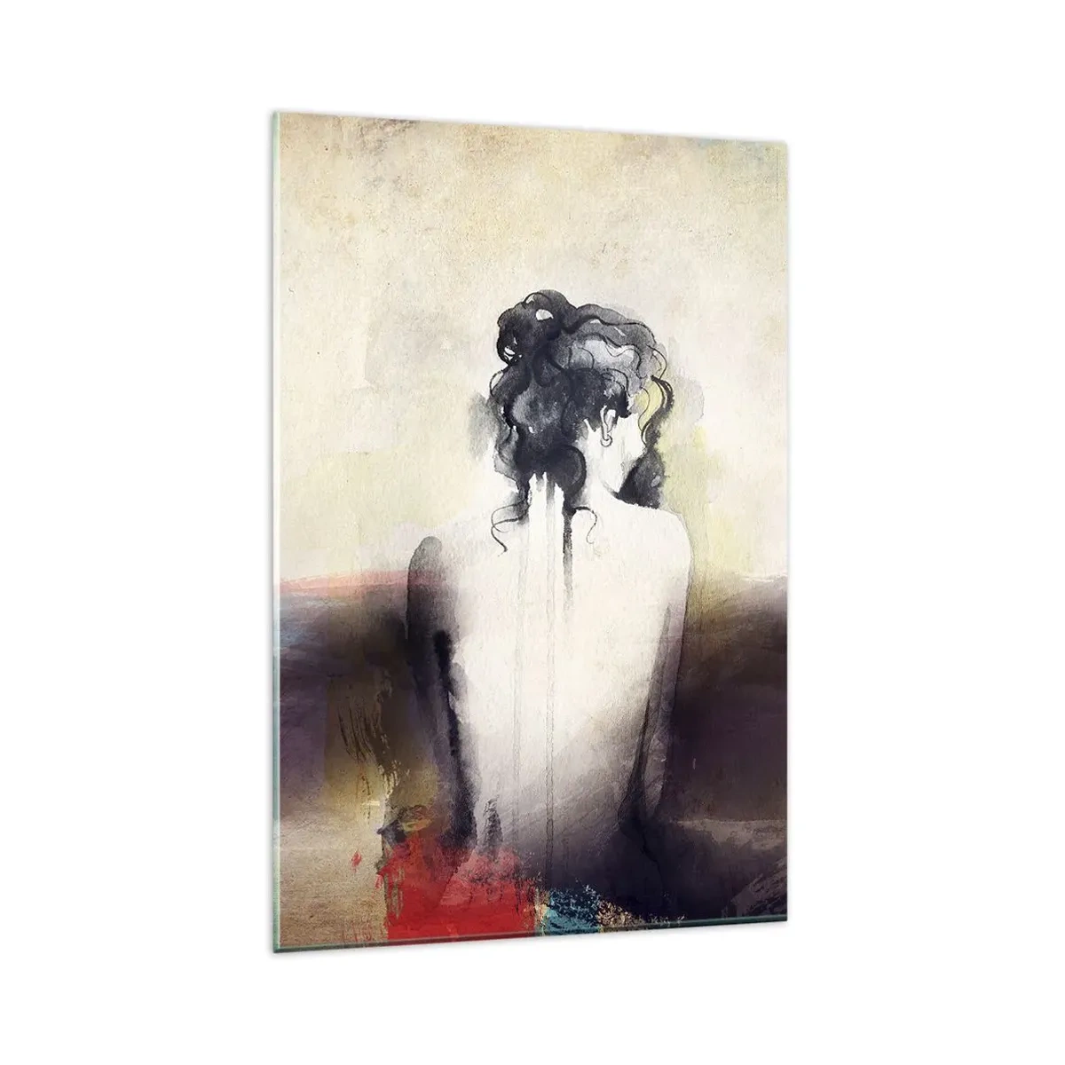 Glasbild - Bild auf glas - Ein subtiles Frauenporträt im künstlerischen Stil - 80x120cm - Glatte Linien, ovale Formen - Moderne Wanddekoration für Wohnzimmer und Schlafzimmer ARTTOR