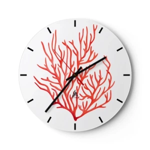 Wanduhr - Glasuhr - Rote Zeichnung von Korallen auf weißem Hintergrund - 30x30cm - Korallenfiligran - Moderne Wanddekoration für Wohnzimmer, Küche und Schlafzimmer ARTTOR