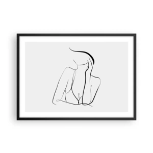 Poster in einem schwarzem Rahmen - Eine zarte Skizze einer weiblichen Silhouette im minimalistischen Stil - 70x50cm - Auf der Traumwelle - Moderne Wanddekoration für Wohnzimmer und Schlafzimmer ARTTOR