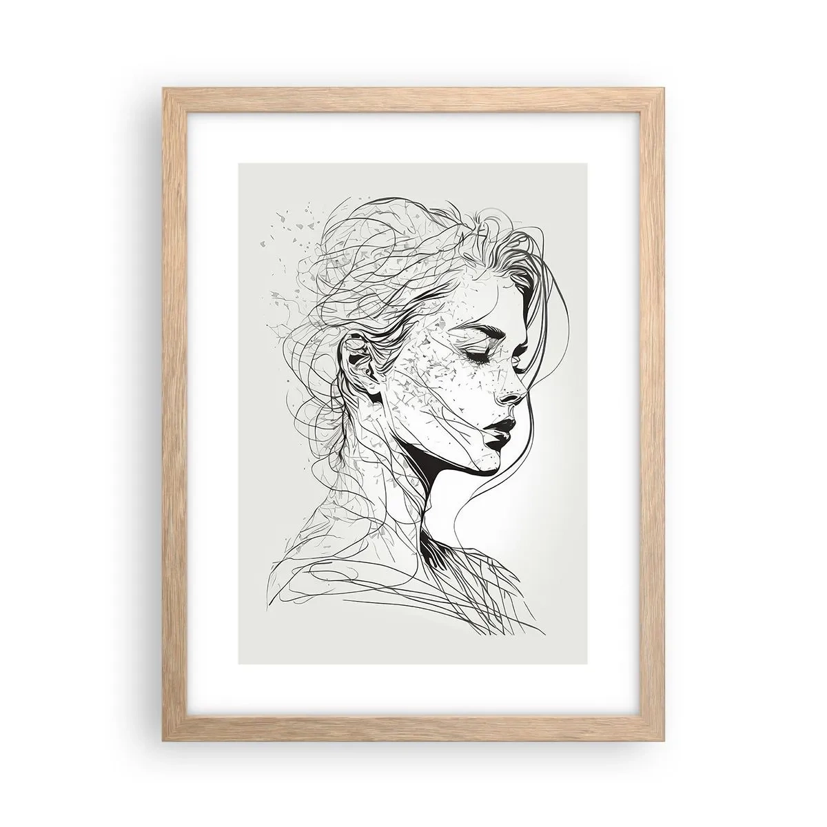 Poster in einem Rahmen aus heller Eiche - Porträt im Gedanken - 30x40 cm