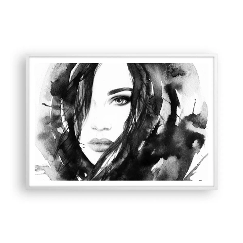 Poster in einem weißen Rahmen - Porträt einer Dame in Schwarzweiß - 100x70 cm