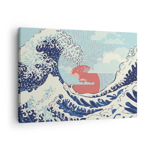 Bild auf Leinwand - Leinwandbild - Meereswellen und ein Sonnenuntergang im japanischen Stil - 70x50cm - Von japanischer Inspiration - Moderne Wanddekoration für Wohnzimmer und Schlafzimmer ARTTOR