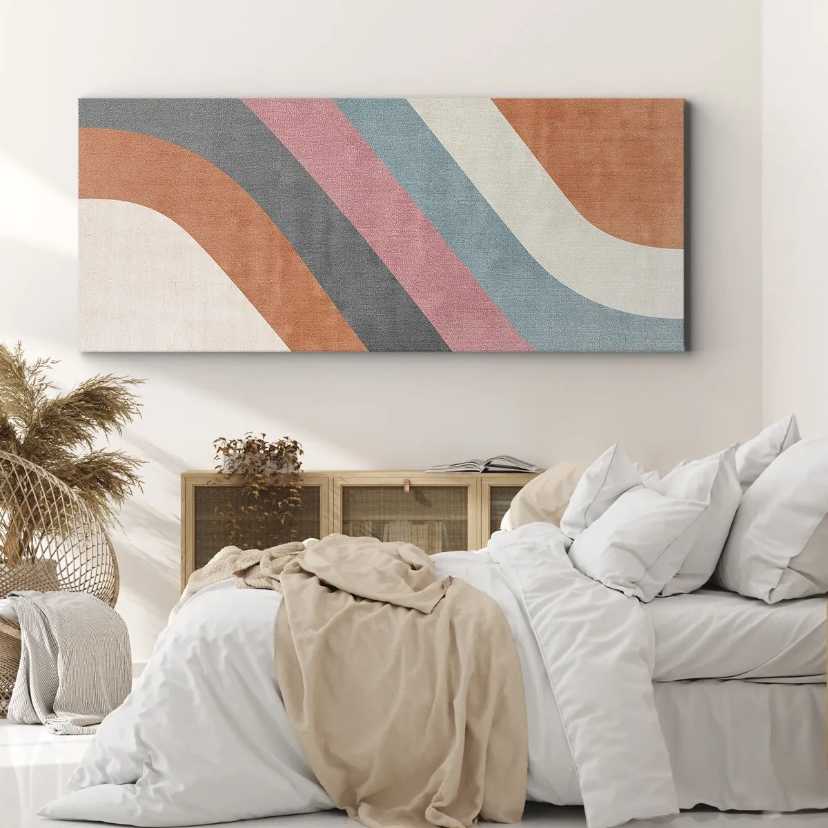 Bild auf Leinwand - Leinwandbild - Bunte Retro-Streifen - 140x50cm - Diagonale Komposition – Bewegung - Moderne Wanddekoration für Wohnzimmer und Schlafzimmer ARTTOR