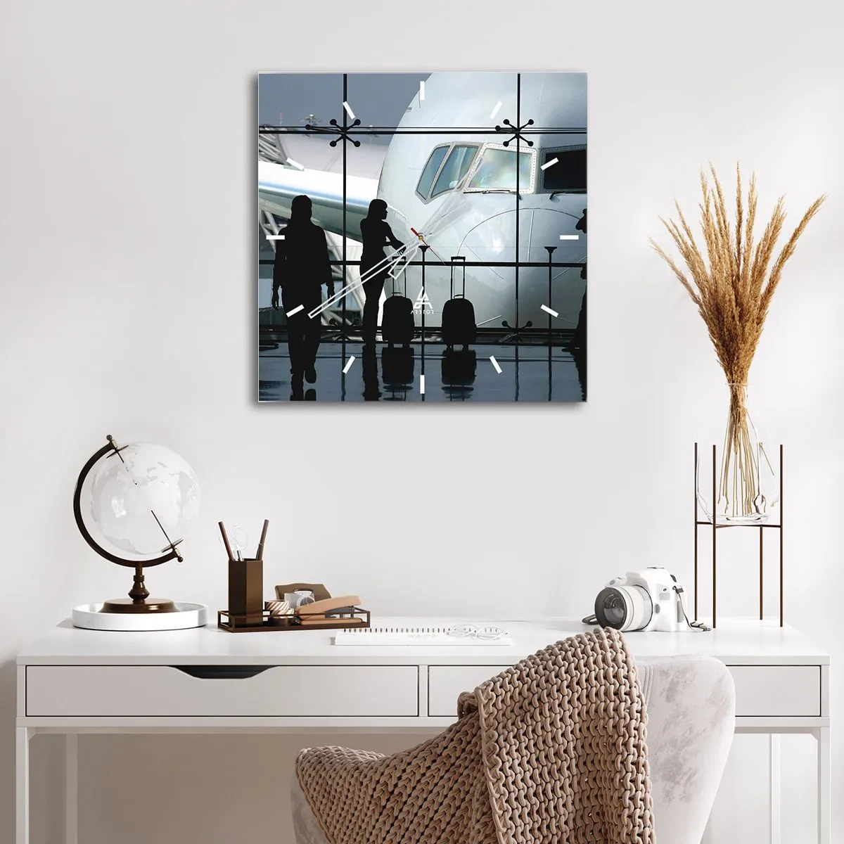 Wanduhr - Glasuhr - Vis a vis am Flughafen - 40x40 cm