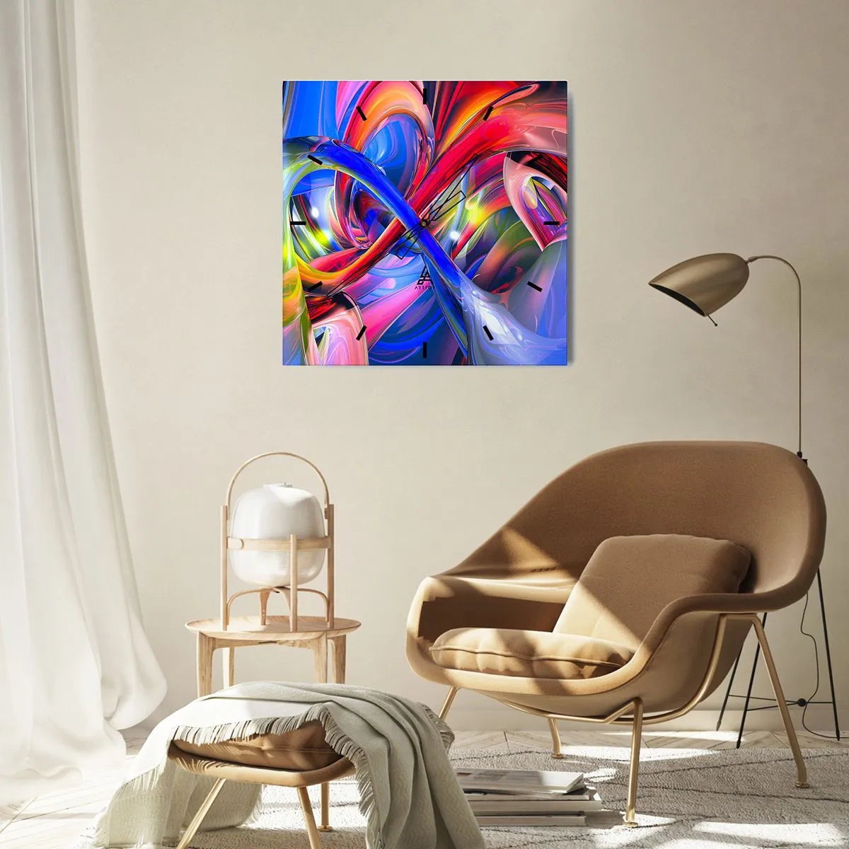 Wanduhr - Glasuhr - Ein Tanz der Farben - 40x40 cm