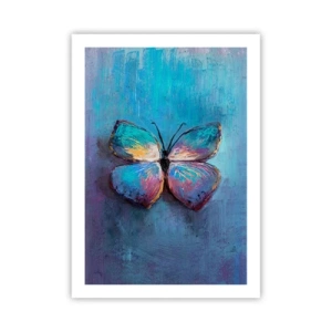Poster - Ein Schmetterling in intensiven Farben auf blauem Hintergrund - 50x70cm - In all seiner Pracht - Moderne Wanddekoration für Wohnzimmer und Schlafzimmer ARTTOR