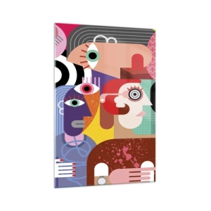 Glasbild - Bild auf glas - Bunte Abstraktion mit geometrischen Flächen - 70x100cm - Wir sind von Herrn Picasso - Moderne Wanddekoration für Wohnzimmer und Schlafzimmer ARTTOR