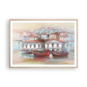 Poster in einem Rahmen aus heller Eiche - Glückliche Stadt - 100x70 cm