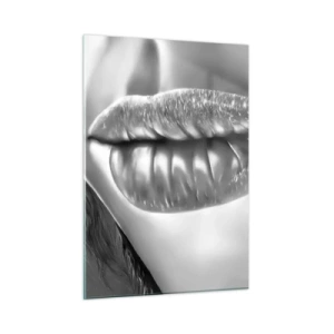Glasbild - Bild auf glas - Sinnlich-feminine Lippen in monochromen Tönen - 50x70cm - Ich weiß, was du denkst… - Moderne Wanddekoration für Wohnzimmer und Schlafzimmer ARTTOR