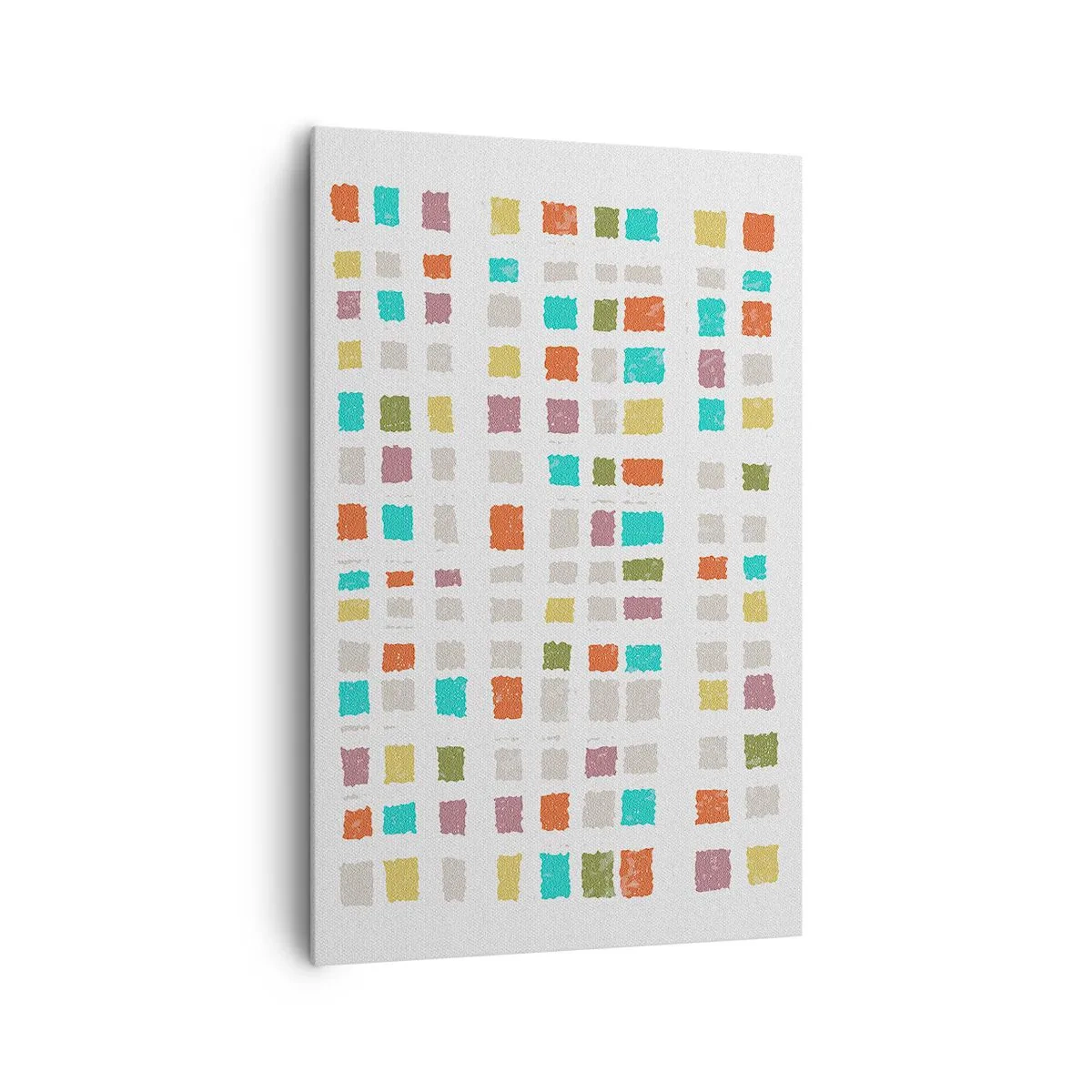 Bild auf Leinwand - Leinwandbild - Bunte Quadrate in minimalistischer Anordnung auf weißem Hintergrund - 80x120cm - Unbekanntes Spiel - Moderne Wanddekoration für Wohnzimmer und Schlafzimmer ARTTOR