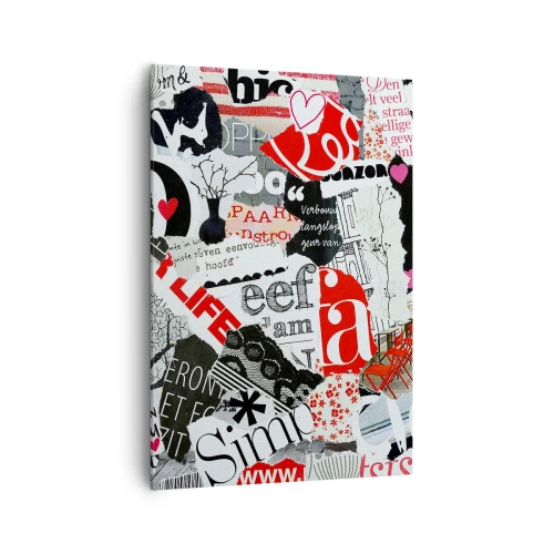 Bild auf Leinwand - Leinwandbild - Eine bunte Collage mit Aufschriften, Herzen und Grafiken. - 70x100cm - Hipster-Collage - Moderne Wanddekoration für Wohnzimmer und Schlafzimmer ARTTOR