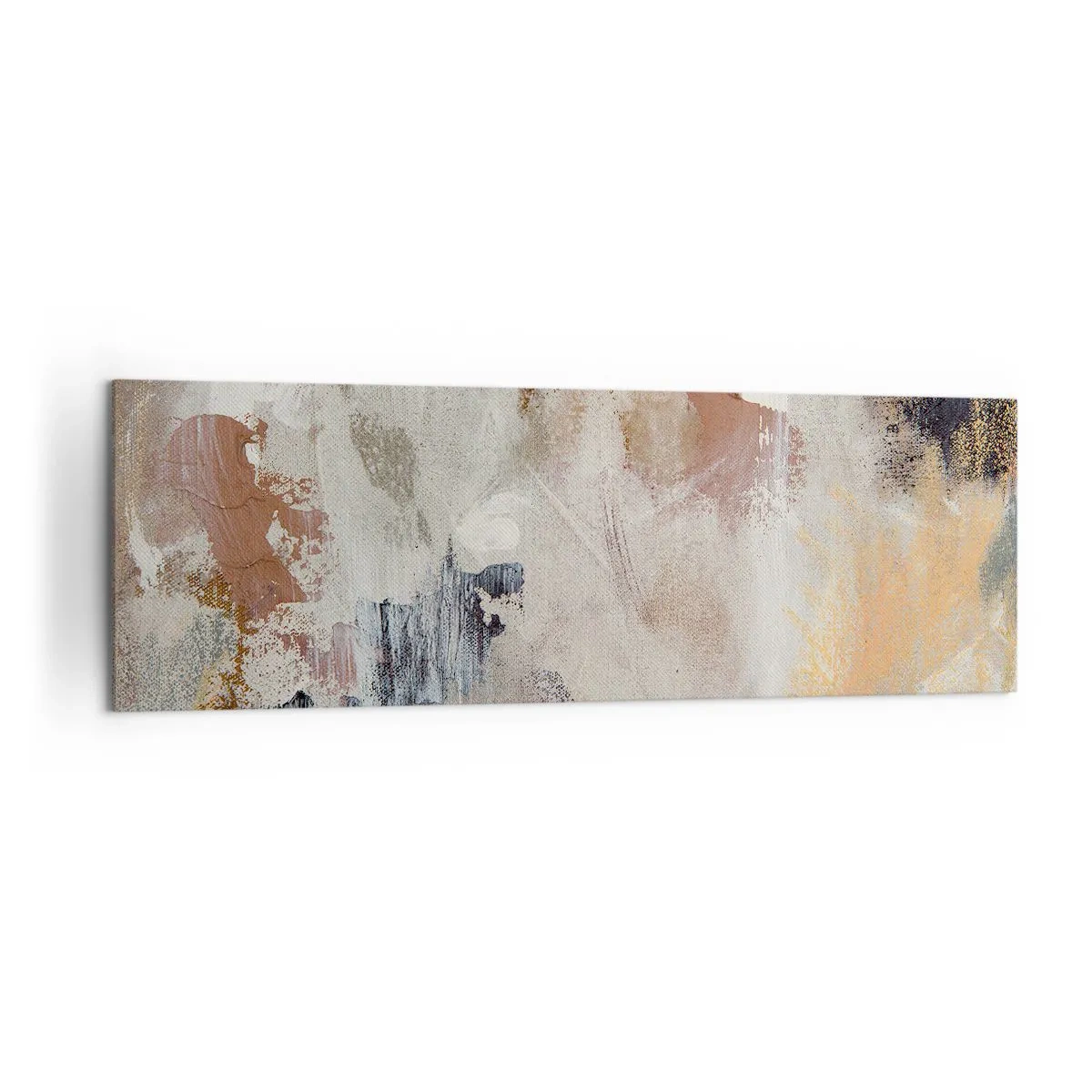 Bild auf Leinwand - Leinwandbild - Abstrakte Punkte in gedeckten Beige- und Goldtönen - 160x50cm - Neblige Abstraktion - Moderne Wanddekoration für Wohnzimmer und Schlafzimmer ARTTOR