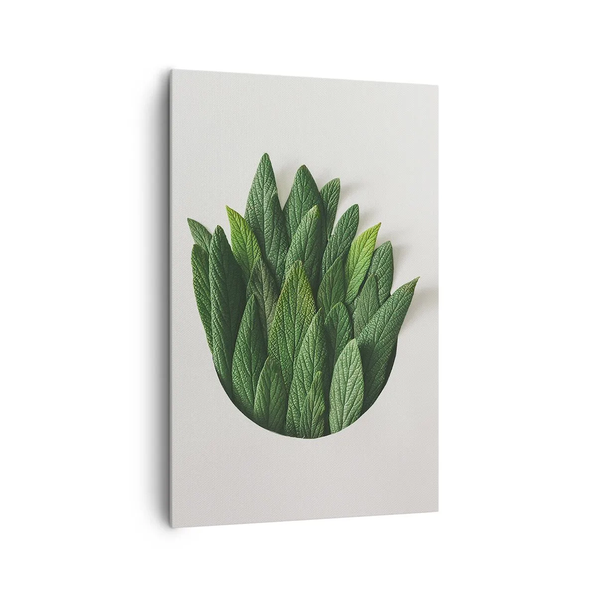 Bild auf Leinwand - Leinwandbild - Eine Komposition aus grünen Blättern auf hellem Hintergrund - 80x120cm - Ungebremste Neugier - Moderne Wanddekoration für Wohnzimmer und Schlafzimmer ARTTOR