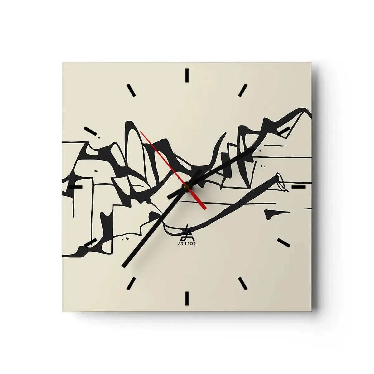 Wanduhr - Glasuhr - Abstrakte Zeichnung von Bergen in Schwarz und Weiß - 30x30cm - Vielleicht eine Landschaft - Moderne Wanddekoration für Wohnzimmer und Schlafzimmer ARTTOR