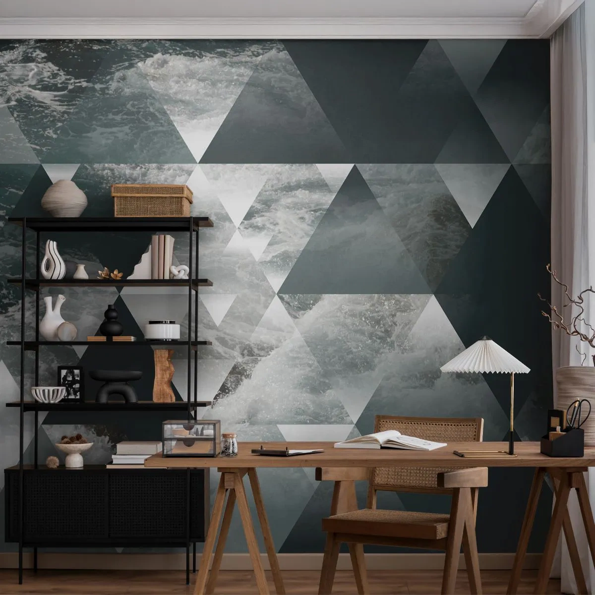 Fototapete Premium Canvas - Geometrisches Muster mit Wellenmotiv in Grüntönen - 100x70cm - Kristallperspektive - Moderne Wanddekoration für Wohnzimmer und Schlafzimmer ARTTOR