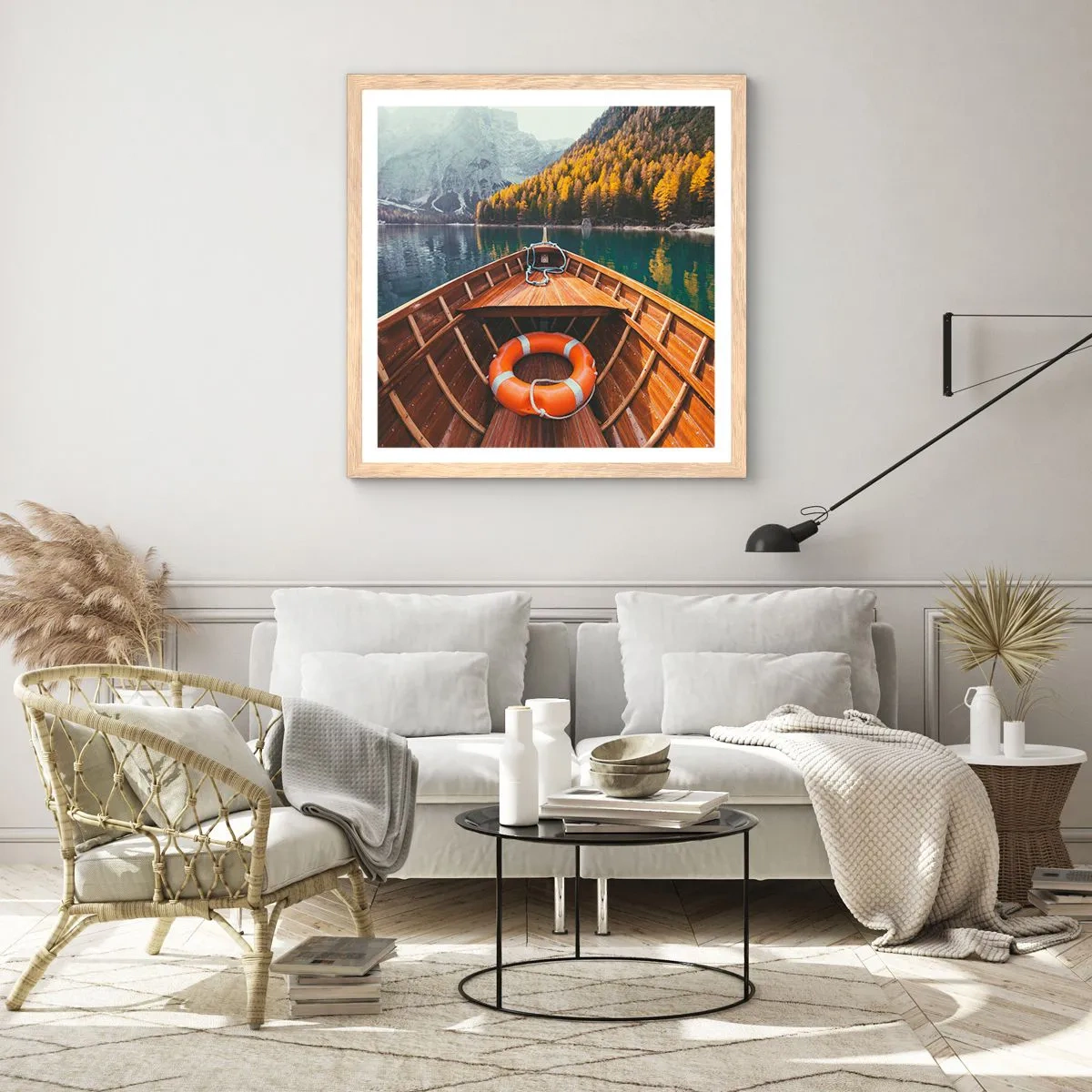 Poster in einem Rahmen aus heller Eiche - Bergreise - 30x30 cm