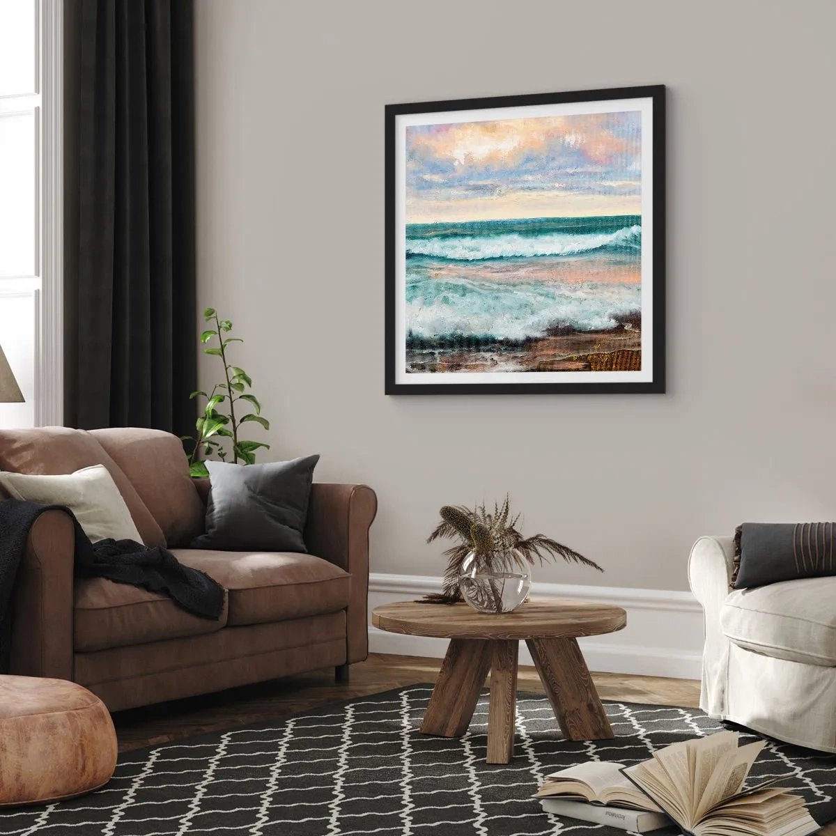 Poster in einem schwarzem Rahmen - Hier werden Sie Ihre Seele baumeln lassen - 40x40 cm