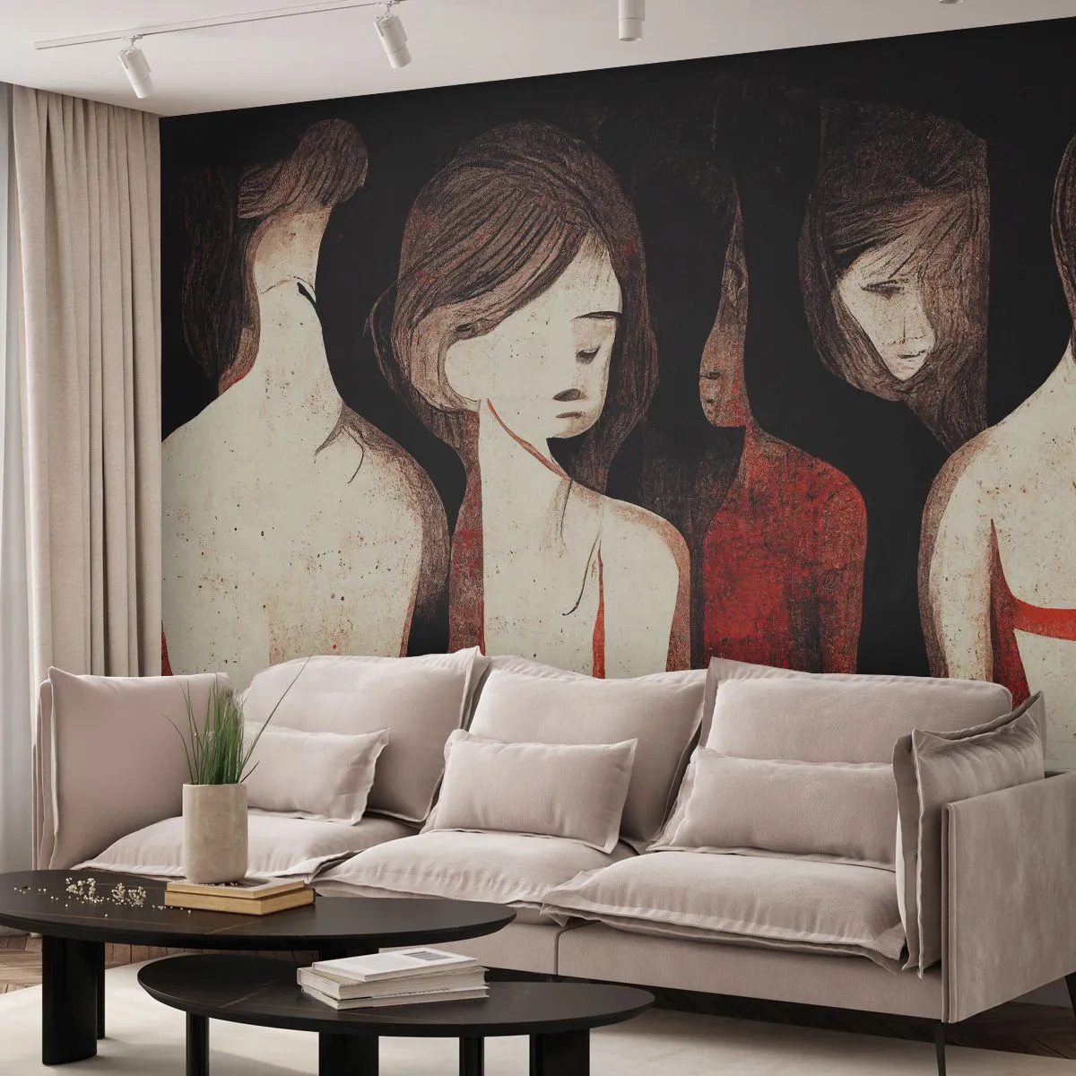 Fototapete Premium Canvas - Madonnen der Dunkelheit - Frauen, Stück, Traurigkeit - 350x256 cm