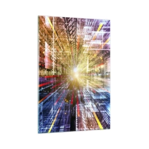 Glasbild - Bild auf glas - Dynamische Lichter in einem futuristischen Korridor - 80x120cm - Leuchtender Korridor - Moderne Wanddekoration für Wohnzimmer und Schlafzimmer ARTTOR