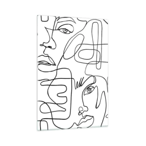 Glasbild - Bild auf glas - Eine minimalistische Zeichnung eines Gesichts mit Linien auf hellem Hintergrund. - 80x120cm - In verworrenen Gefühlen - Moderne Wanddekoration für Wohnzimmer und Schlafzimmer ARTTOR