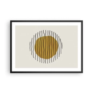 Poster in einem schwarzem Rahmen - Ein minimalistisches Motiv mit einem gelben Kreis und schwarzen Linien. - 70x50cm - Abstraktion, die vor Hitze zittert - Moderne Wanddekoration für Wohnzimmer und Schlafzimmer ARTTOR