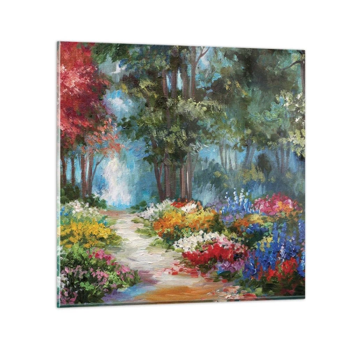 Glasbild - Bild auf glas - Waldgarten, Blumenwald - 70x70 cm