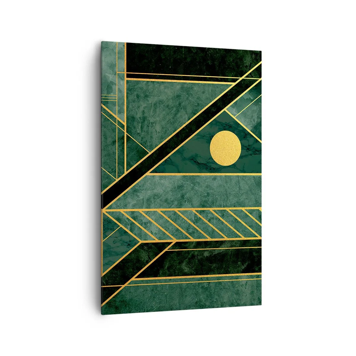 Bild auf Leinwand - Leinwandbild - Grünes und goldenes geometrisches Design mit elegantem Muster - 80x120cm - Dynamik von Gold und Azurblau - Moderne Wanddekoration für Wohnzimmer und Schlafzimmer ARTTOR