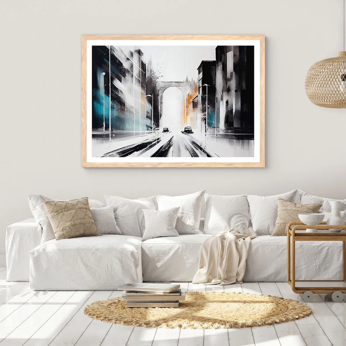 Poster in einem Rahmen aus heller Eiche - Stadtstudie: Architektur und Bewegung - 70x50 cm