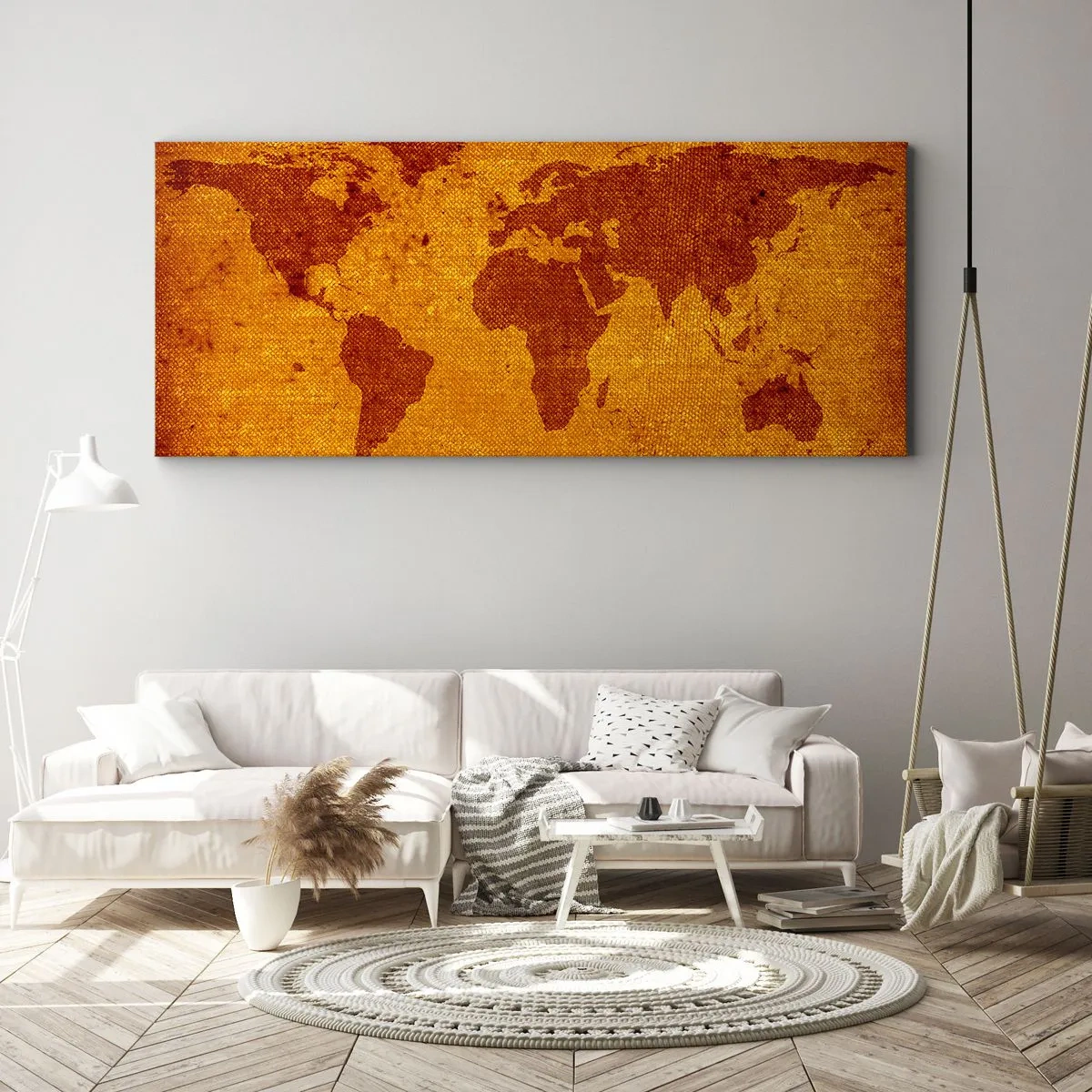Bild auf Leinwand - Leinwandbild - Vintage-Weltkarte auf braunem und goldenem Hintergrund. - 160x50cm - Eine Einladung zum Reisen - Moderne Wanddekoration für Wohnzimmer und Schlafzimmer ARTTOR