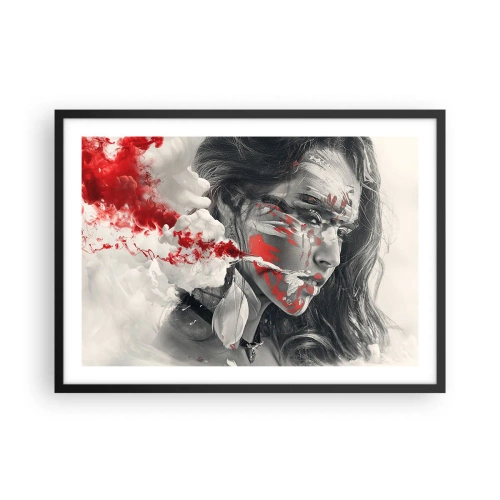 Poster in einem schwarzem Rahmen - Künstlerisches Frauenportrait mit abstrakten roten Akzenten - 70x50cm - Im Dunst der Absurdität - Moderne Wanddekoration für Wohnzimmer und Schlafzimmer ARTTOR