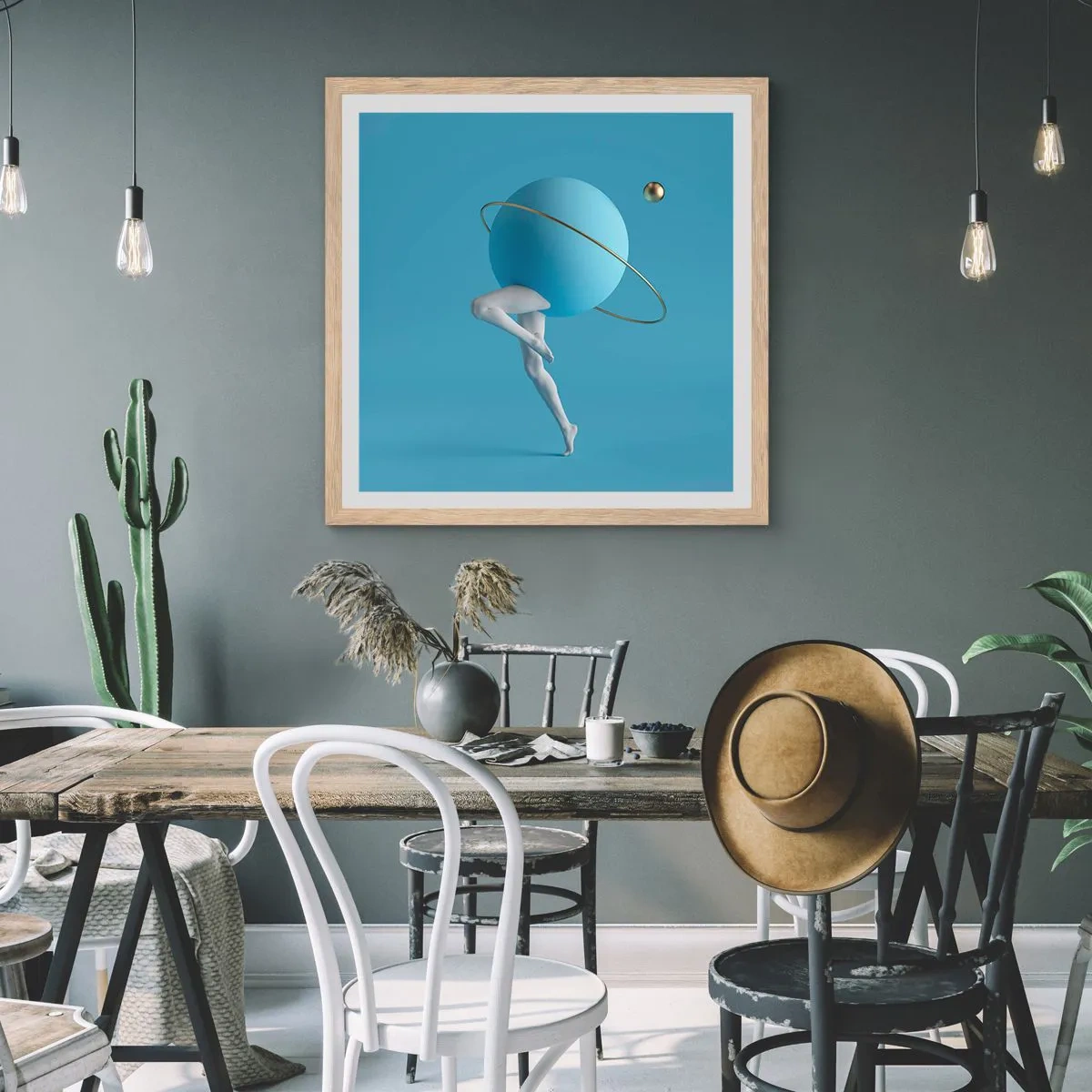 Poster in einem Rahmen aus heller Eiche - Und die Planeten spielen verrückt - 50x50 cm