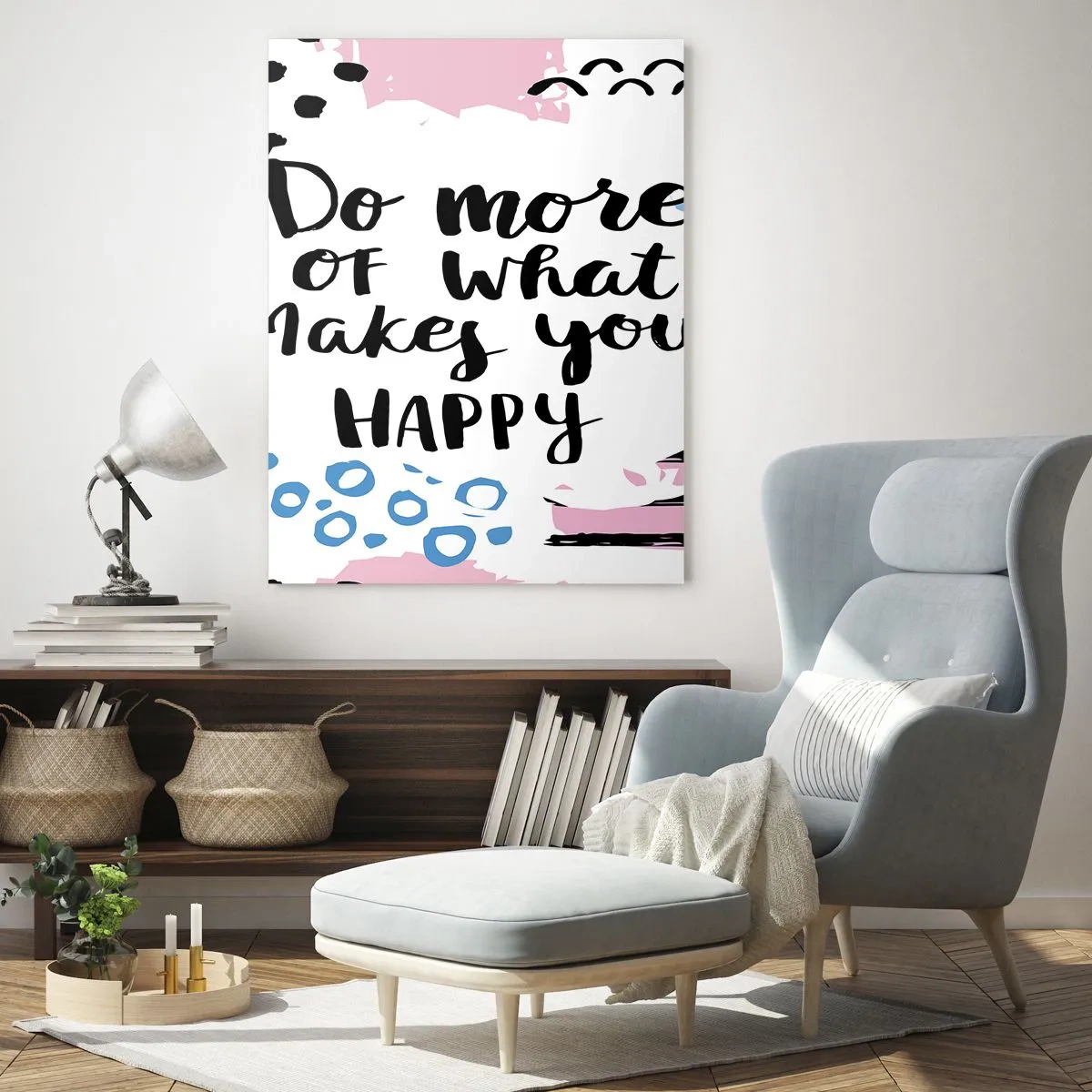 Glasbild - Bild auf glas - Eine inspirierende Inschrift auf pastellfarbenem Hintergrund - 50x70cm - Wie man glücklich wird - Moderne Wanddekoration für Wohnzimmer und Schlafzimmer ARTTOR