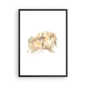 Poster in einem schwarzem Rahmen - Ein zartes Aquarellporträt eines Paares bei einem zärtlichen Kuss. - 50x70cm - Hälfte gefunden? - Moderne Wanddekoration für Wohnzimmer und Schlafzimmer ARTTOR