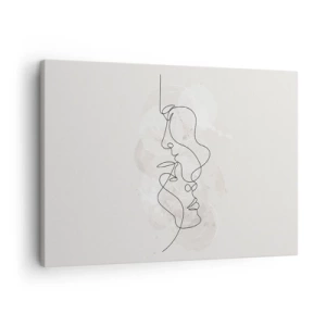 Bild auf Leinwand - Leinwandbild - Abstrakte Umrisse zweier Gesichter auf hellem Hintergrund - 70x50cm - Verstrickt in eine Umarmung - Moderne Wanddekoration für Wohnzimmer und Schlafzimmer ARTTOR