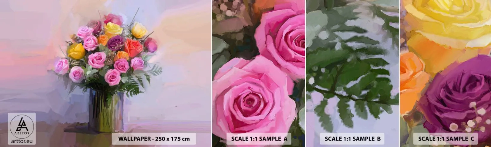 Fototapetenmuster Standard Eco - Festgehaltene Schönheit - Vase mit Blumen, Blumenstrauß, Stück - 100x30 cm