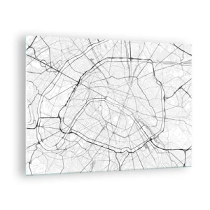 Glasbild - Bild auf glas - Schwarz-weißer Stadtplan mit Straßenraster und Ringstraßen - 70x50cm - Pariser Blume - Moderne Wanddekoration für Wohnzimmer und Schlafzimmer ARTTOR
