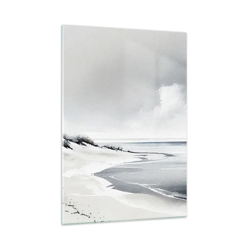 Glasbild - Bild auf glas - Schwarz-weißer Strand mit Horizont und ruhigem Meer - 50x70cm - Für immer zusammen - Moderne Wanddekoration für Wohnzimmer und Schlafzimmer ARTTOR