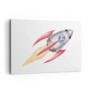 Bild auf Leinwand - Leinwandbild - Rakete im Aquarellstil auf weißem Hintergrund - 120x80cm - Höher, schneller, weiter - Moderne Wanddekoration für Wohnzimmer und Schlafzimmer ARTTOR